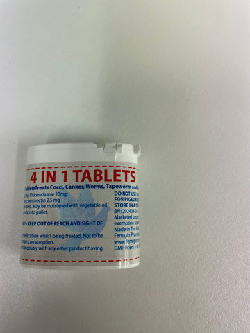 4 IN 1 TABLETS (50) ( COCCI, CANKER, WORMS, TAPEWORMS) BATCH NO: 202404-013 EXP:04/28